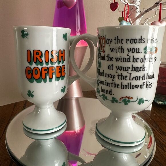 GIVEAWAY 1970’s vintage Enesco Pair Irish Coffee Glasses Irish Blessing - Picture 2 of 4